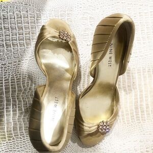 Nine West Women’s Satin Jeweled Peep‎ Toe Heels